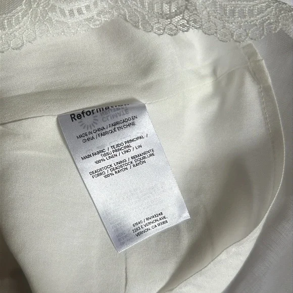 NEW Reformation Arya Mini Linen Dress Lace Detail Adjustable Straps White | sz 2 - Picture 12 of 14